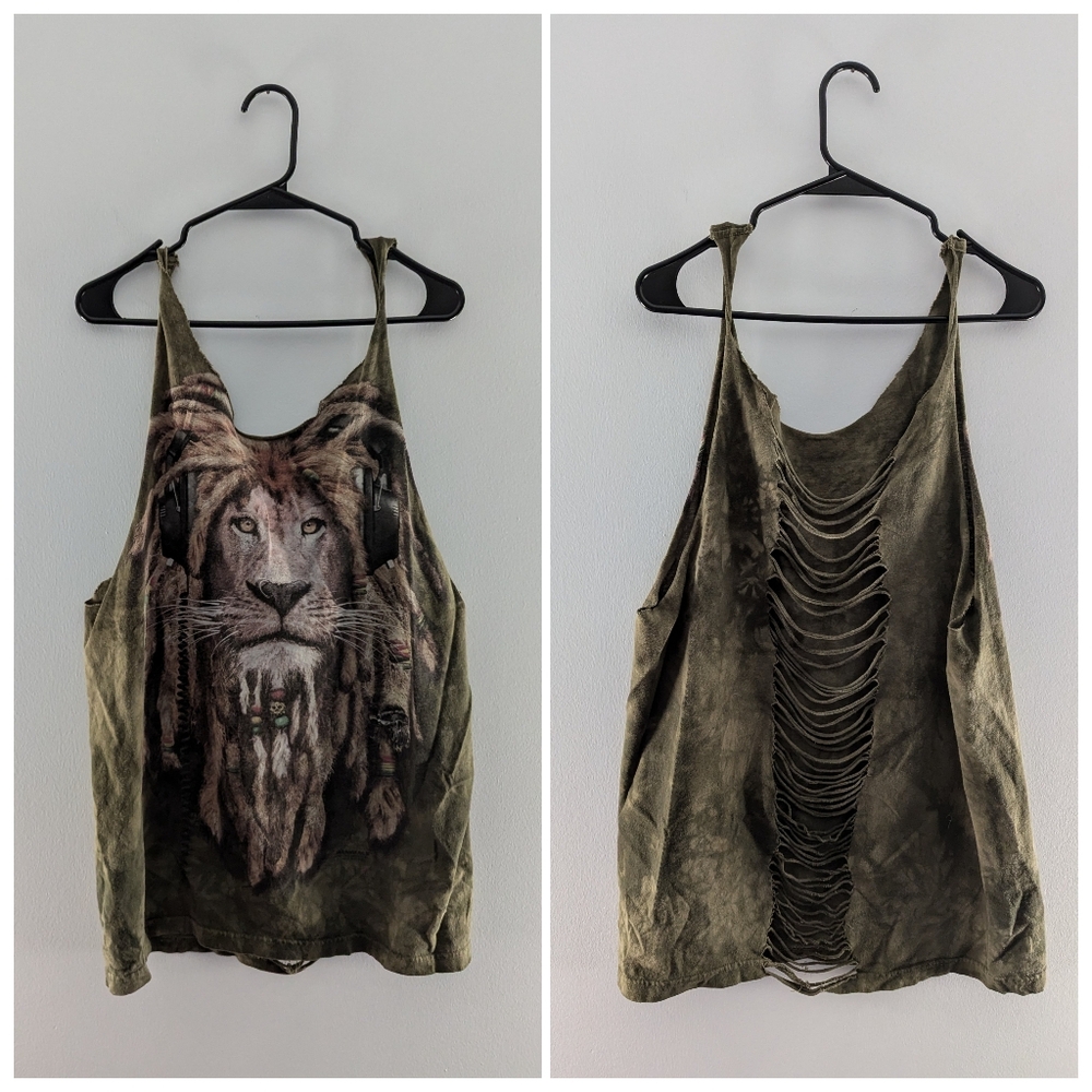 Oversized Lion Tank Top w/ Cut-Out Back | Festival DIY Handmade Rainforest Cafe